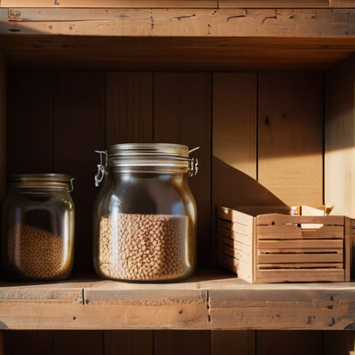 Repurposed crates for vertical storage on shelves.