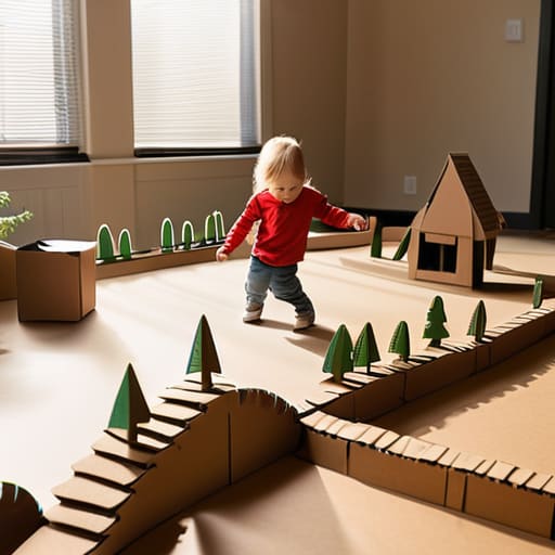 Children building Upcycled Cardboard Cityscapes.