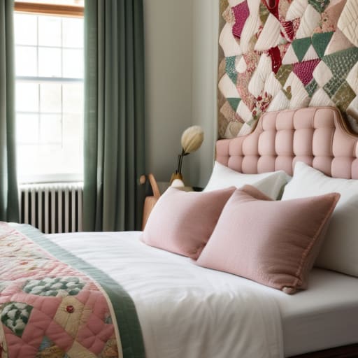 Plush headboard featuring upcycled textile comfort.